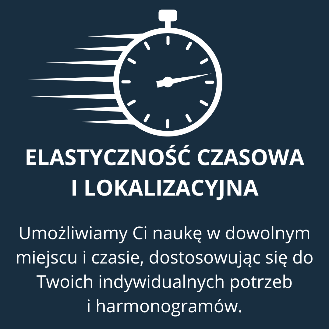 Elastyczność czasowa i lokalizacyjna - Umożliwia naukę w dowolnym miejscu i czasie, dostosowując się do indywidualnych potrzeb i harmonogramów uczestników.